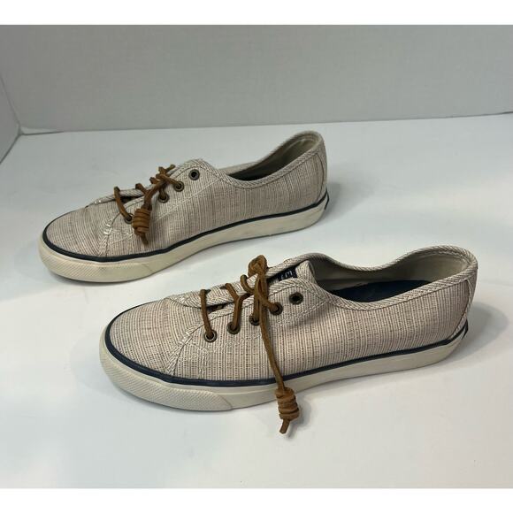 Sperry Pier View Women’s Cream Slip-On Canvas Sneaker Shoes Sz 8 - Picture 1 of 8